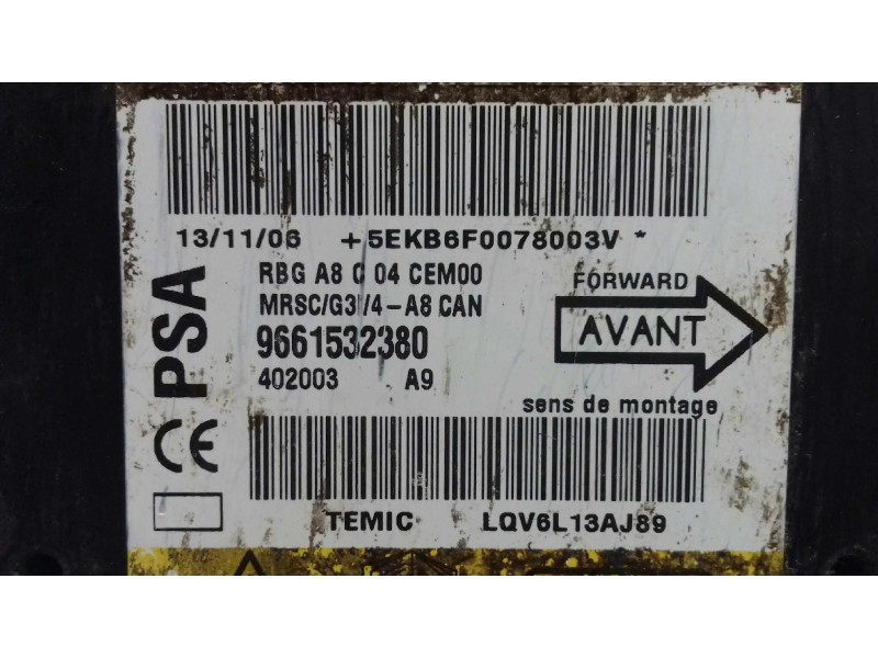 Recambio de centralita airbag para citroen c3 hdi 70 furio referencia OEM IAM 9661532380 LQV6L13AJ89 TEMIC