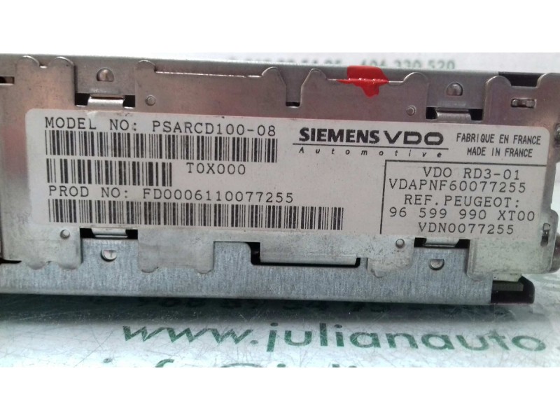 Recambio de sistema audio / radio cd para peugeot 206 berlina xs referencia OEM IAM 96599990XT  