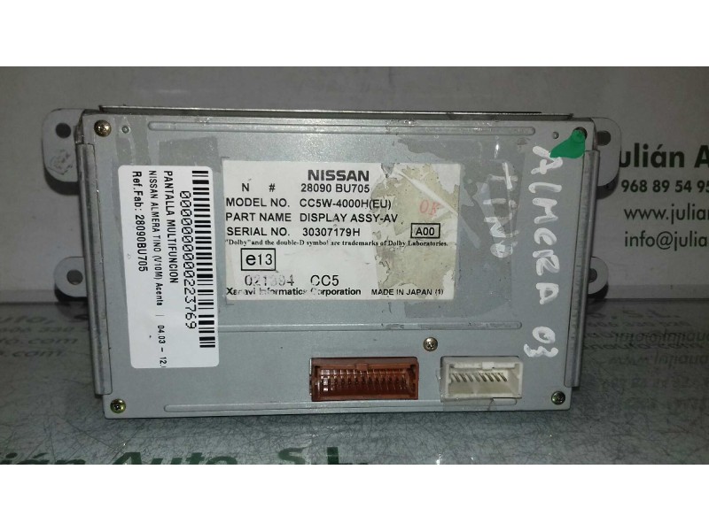 Recambio de pantalla multifuncion para nissan almera tino (v10m) acenta referencia OEM IAM 28090BU705 CC5W4000H 30307179H