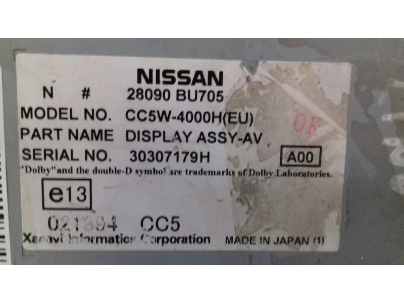 Recambio de pantalla multifuncion para nissan almera tino (v10m) acenta referencia OEM IAM 28090BU705 CC5W4000H 30307179H
