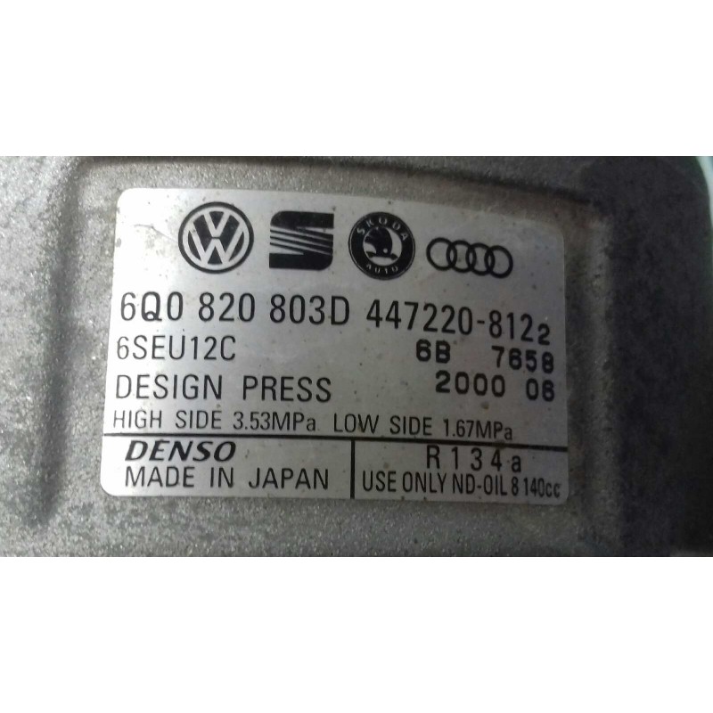 Recambio de compresor aire acondicionado para skoda fabia (6y2/6y3) comfort referencia OEM IAM 6Q0820803D 6SEU12C SANDEN