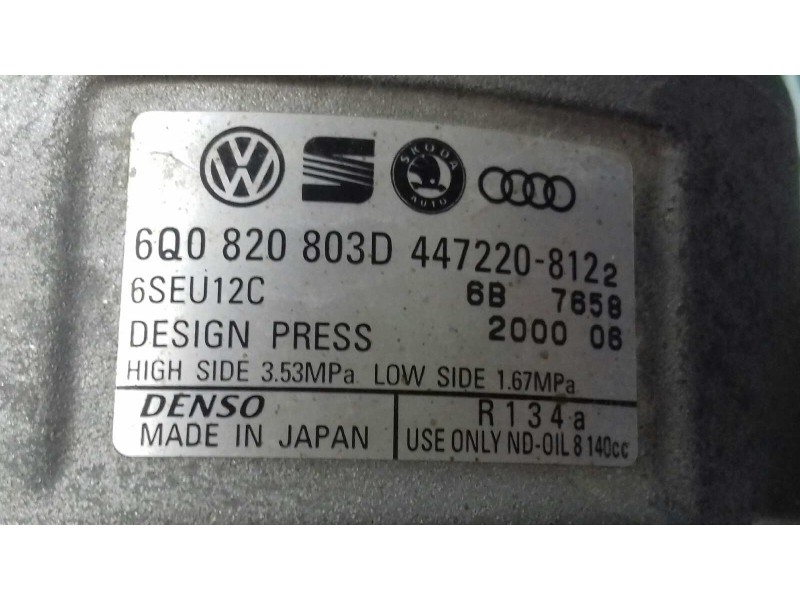 Recambio de compresor aire acondicionado para skoda fabia (6y2/6y3) comfort referencia OEM IAM 6Q0820803D 6SEU12C SANDEN