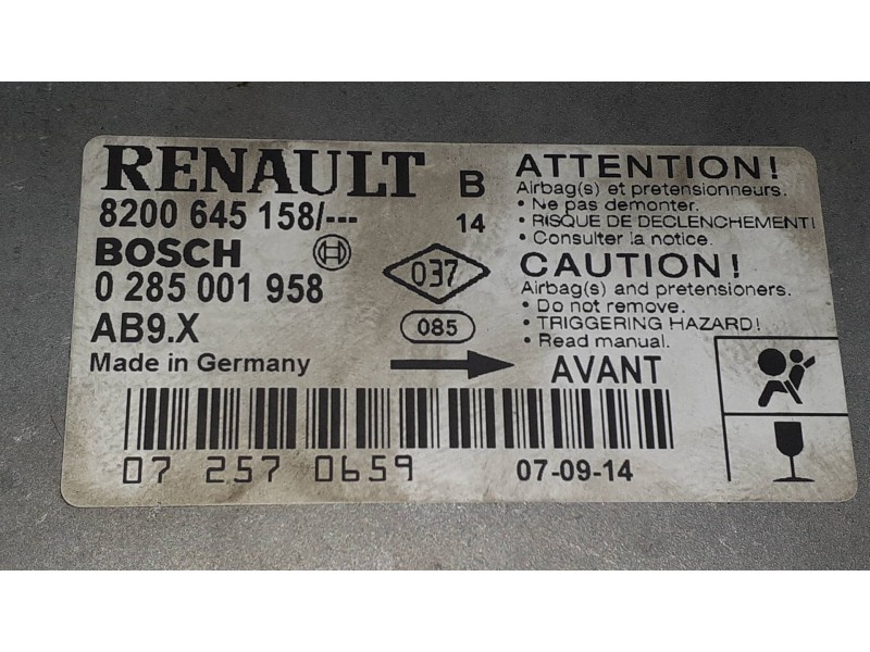 Recambio de centralita airbag para renault clio iii authentique referencia OEM IAM 8200645158 0285001958 BOSCH