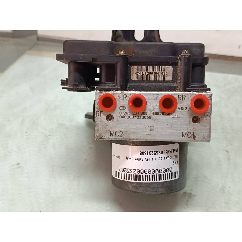 Recambio de abs para fiat idea (135) 1.4 16v active (i+a) referencia OEM IAM 0265231308 46826209 040203