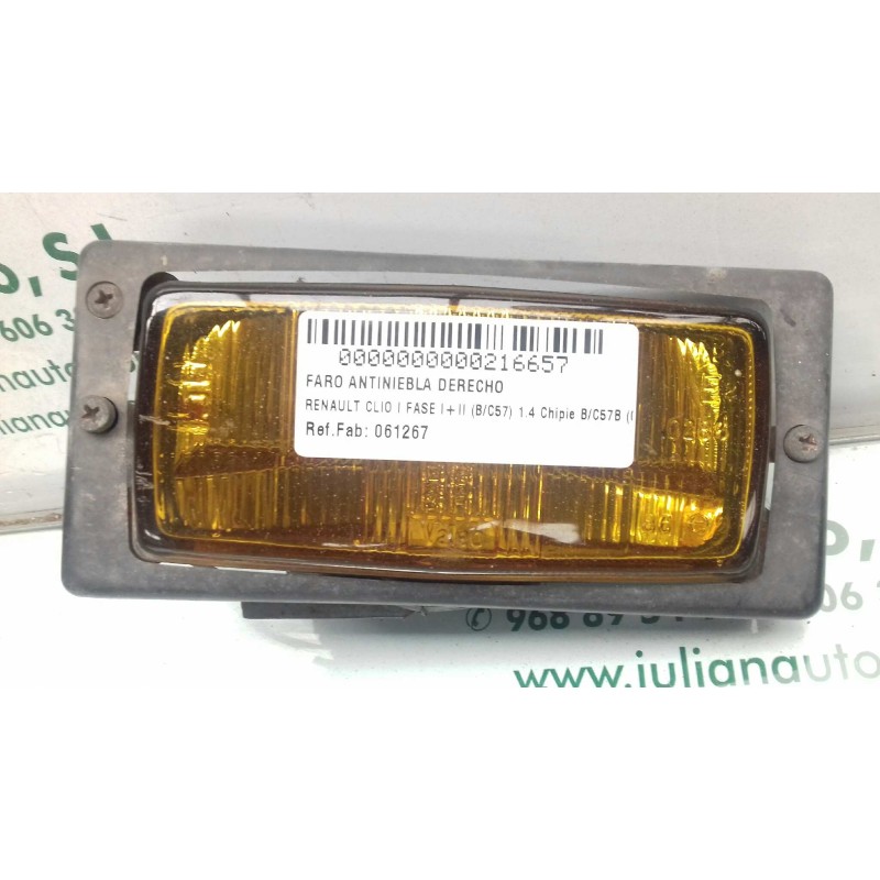 Recambio de faro antiniebla derecho para renault clio i fase i+ii (b/c57) 1.4 chipie b/c57b (ch) referencia OEM IAM 061267 67503