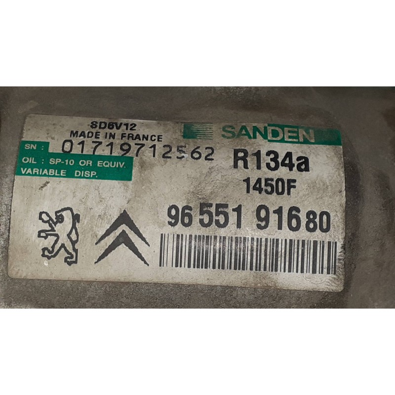 Recambio de compresor aire acondicionado para citroen c3 hdi 70 furio referencia OEM IAM 9655191680 SD6V12 SANDEN