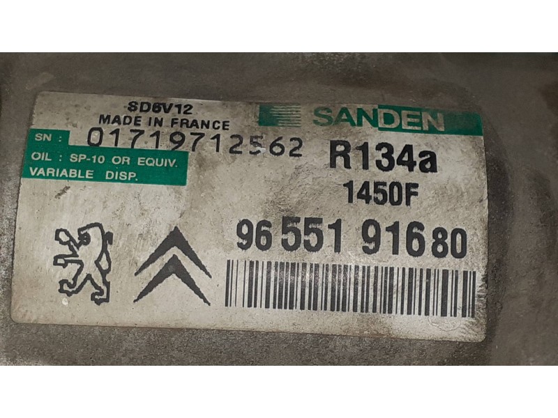 Recambio de compresor aire acondicionado para citroen c3 hdi 70 furio referencia OEM IAM 9655191680 SD6V12 SANDEN