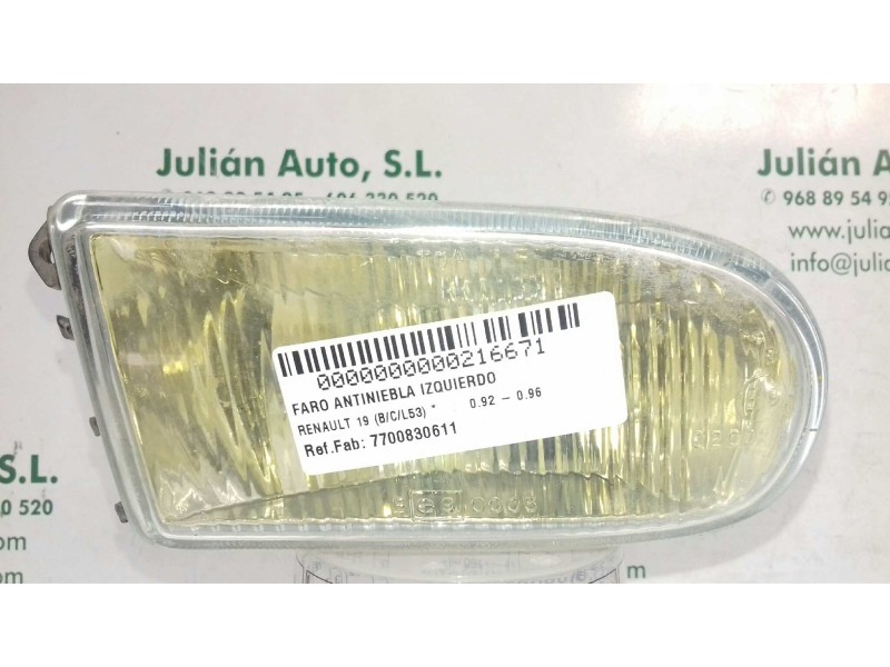 Recambio de faro antiniebla izquierdo para renault 19 (b/c/l53) referencia OEM IAM 7700830611 67628600 VALEO