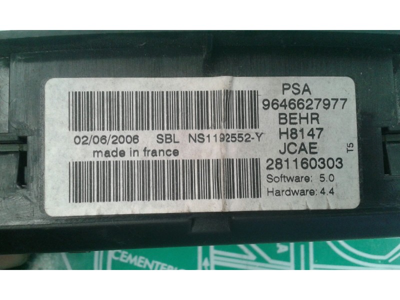 Recambio de mando climatizador para peugeot 307 berlina (s2) d-sign referencia OEM IAM 9646627977 281160303 BEHR