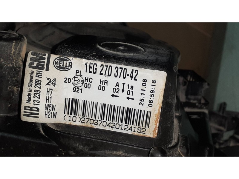 Recambio de faro derecho para opel astra h ber. cosmo referencia OEM IAM 1EG27037042 13239289RH 27092202