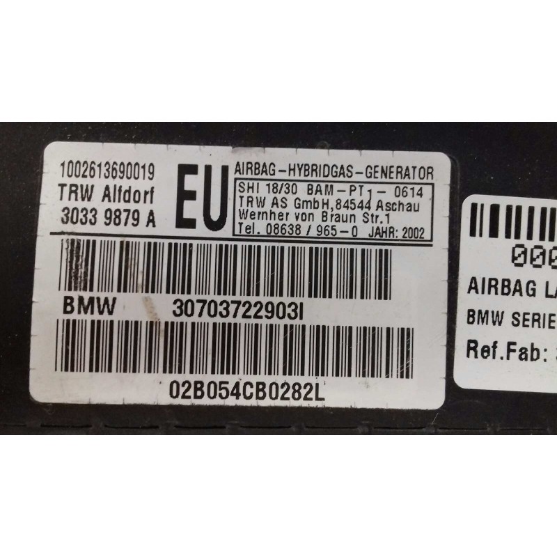 Recambio de airbag lateral delantero izquierdo para bmw serie 3 berlina (e46) 320d referencia OEM IAM 30703722903I 02B054CB0282L