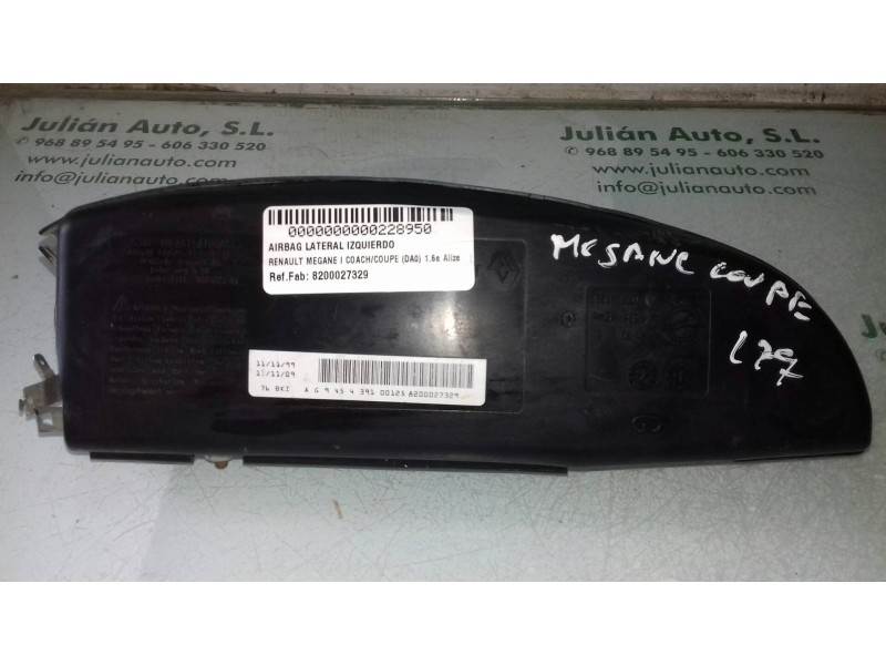 Recambio de airbag lateral izquierdo para renault megane i coach/coupe (da0) 1.6e alize referencia OEM IAM 8200027329  