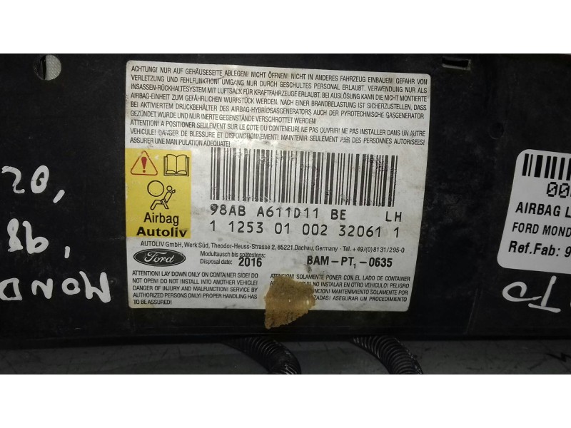 Recambio de airbag lateral izquierdo para ford mondeo berlina (gd) clx referencia OEM IAM 98ABA611D11BE  