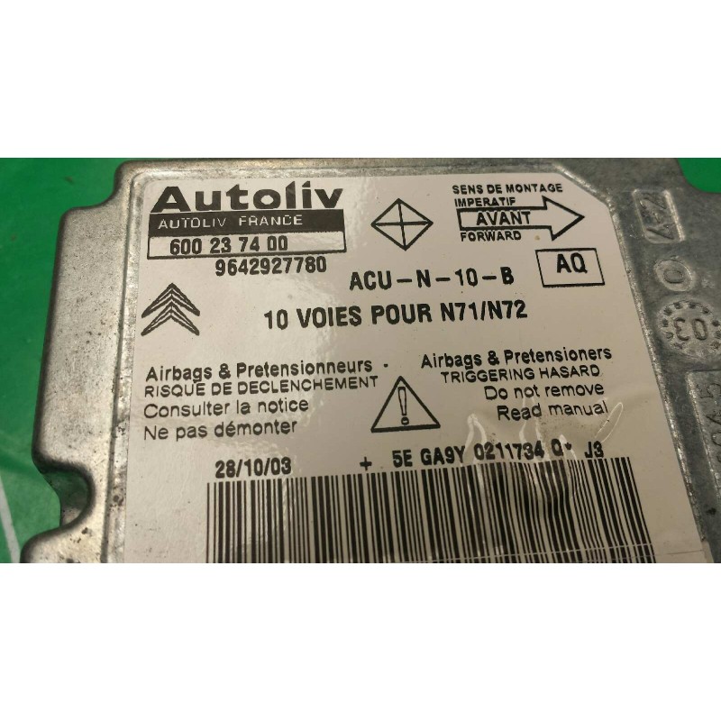 Recambio de centralita airbag para citroen xsara berlina 1.9 d sx referencia OEM IAM 600237400 9642927780 AUTOLIV