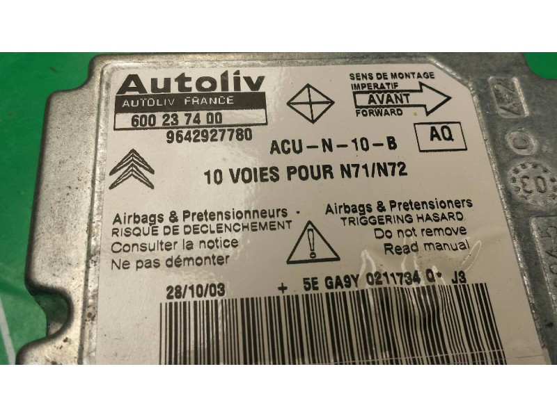 Recambio de centralita airbag para citroen xsara berlina 1.9 d sx referencia OEM IAM 600237400 9642927780 AUTOLIV