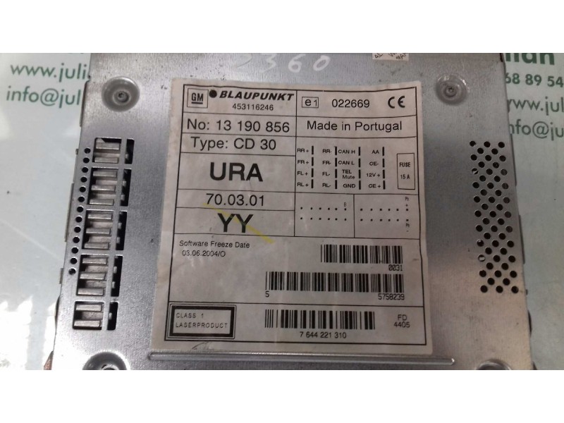 Recambio de sistema audio / radio cd para opel astra h berlina cosmo referencia OEM IAM 7644221310 13190856YY BLAUPUNKT