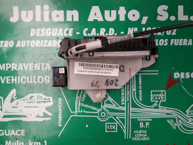 Recambio de cerradura puerta delantera derecha para peugeot 208 access referencia OEM IAM 9688079980 40647192R 