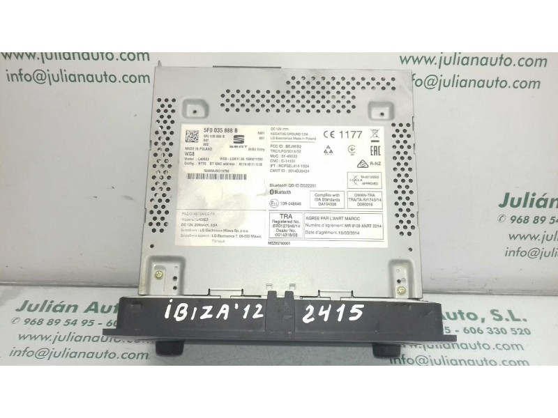 Recambio de sistema audio / radio cd para seat ibiza (6p1) reference referencia OEM IAM 5F0035888B  BLUETOOTH