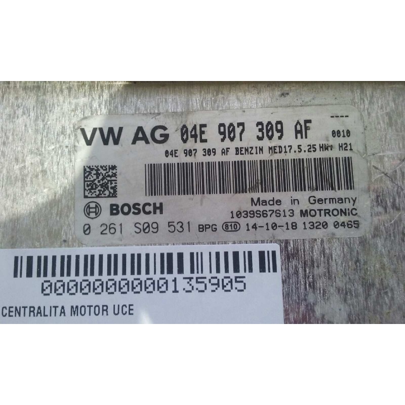 Recambio de centralita motor uce para seat leon (5f1) reference referencia OEM IAM 04E907309AF 0261S09531 BOSCH