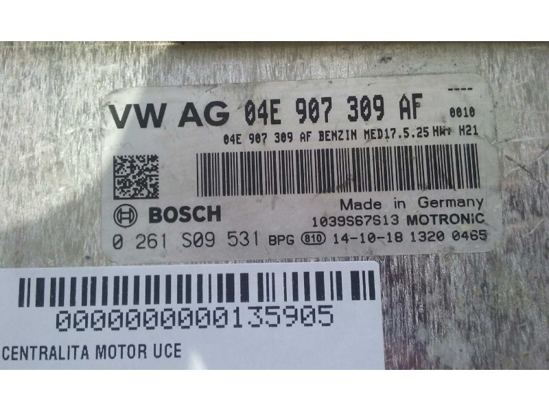 Recambio de centralita motor uce para seat leon (5f1) reference referencia OEM IAM 04E907309AF 0261S09531 BOSCH