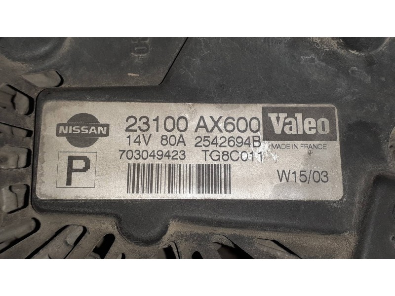 Recambio de alternador para nissan micra (k12e) acenta referencia OEM IAM 23100AX600 VALEO 80A