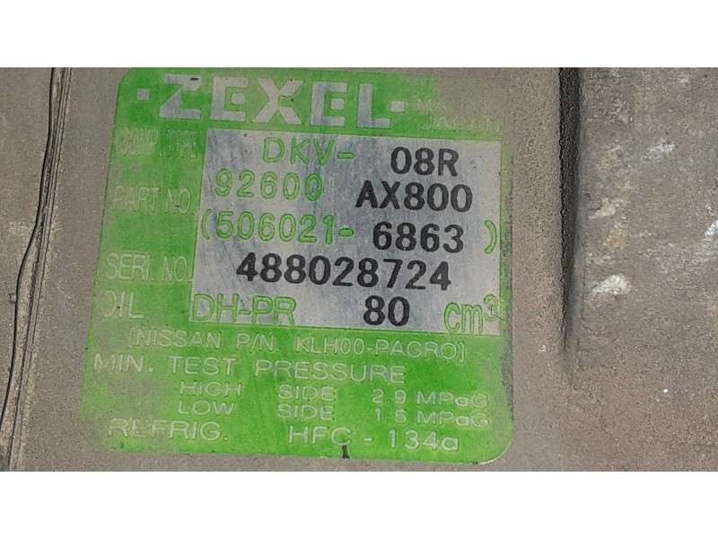 Recambio de compresor aire acondicionado para nissan micra (k12e) acenta referencia OEM IAM 92600AX800 DKV08R ZEXEL