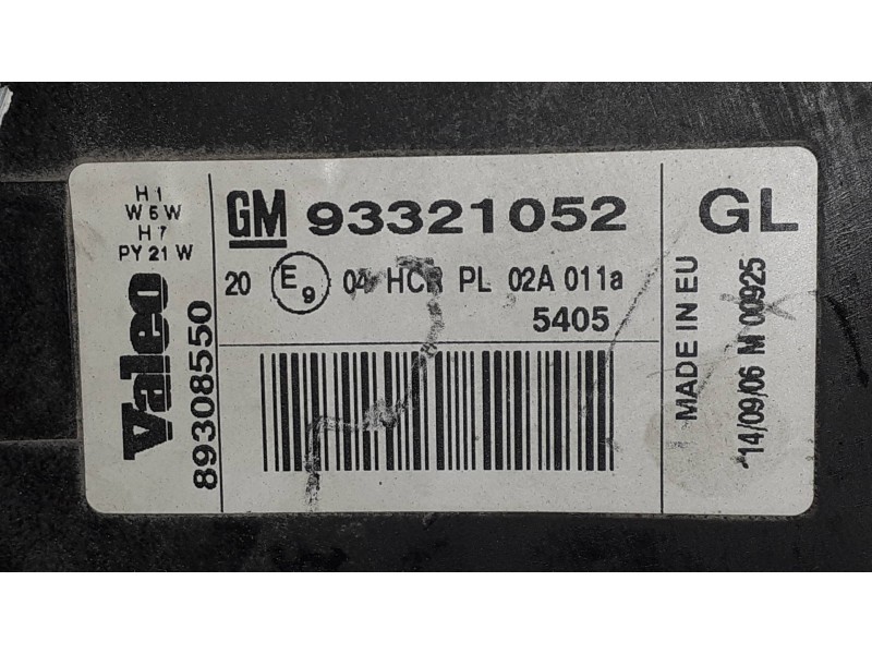 Recambio de faro izquierdo para opel meriva enjoy referencia OEM IAM 93321052 89308550 VALEO