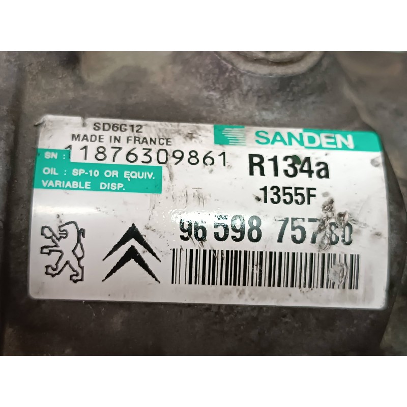 Recambio de compresor aire acondicionado para peugeot 207 1.4 16v vti referencia OEM IAM 9659875780 SD6C12 SANDEN
