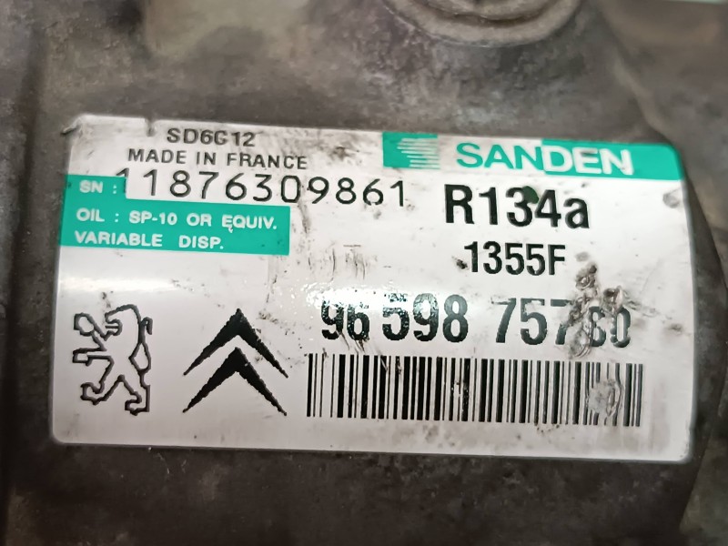 Recambio de compresor aire acondicionado para peugeot 207 1.4 16v vti referencia OEM IAM 9659875780 SD6C12 SANDEN