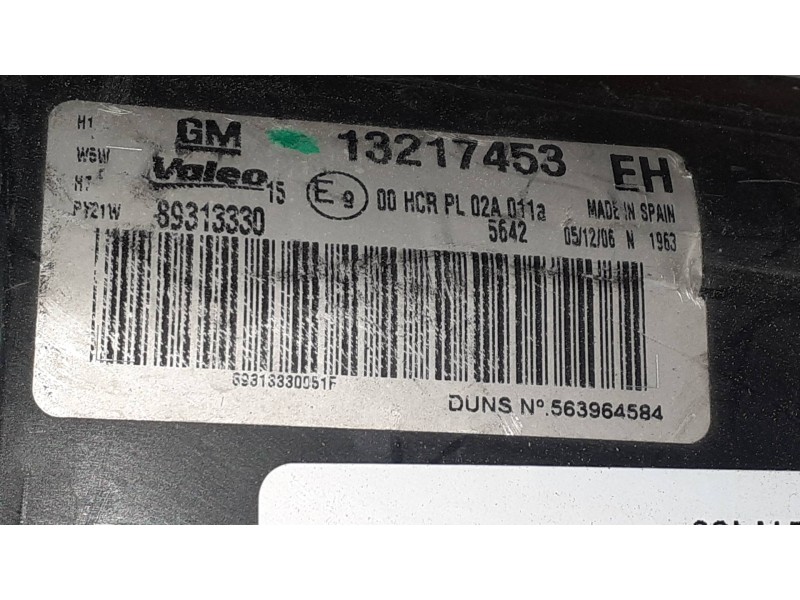 Recambio de faro izquierdo para opel corsa d cosmo referencia OEM IAM 13217453 89313330 VALEO