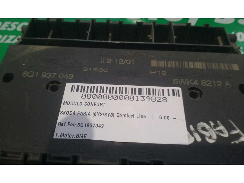 Recambio de modulo confort para skoda fabia (6y2/6y3) comfort line referencia OEM IAM 6Q1937049 5WK48212A SIEMENS