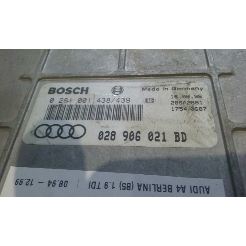 Recambio de centralita motor uce para audi a4 berlina (b5) 1.9 tdi referencia OEM IAM 028906021BD 0281001438/439 BOSCH