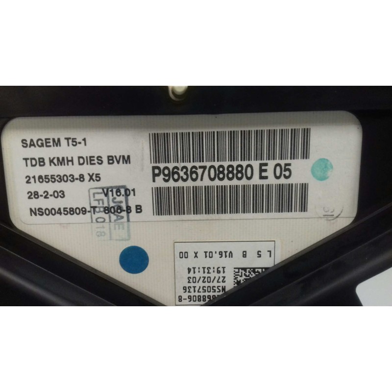 Recambio de cuadro instrumentos para peugeot 307 break / sw (s1) sw referencia OEM IAM 9636708880E05 21655303 8 X5 SAGEM