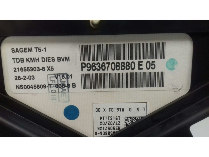 Recambio de cuadro instrumentos para peugeot 307 break / sw (s1) sw referencia OEM IAM 9636708880E05 21655303 8 X5 SAGEM