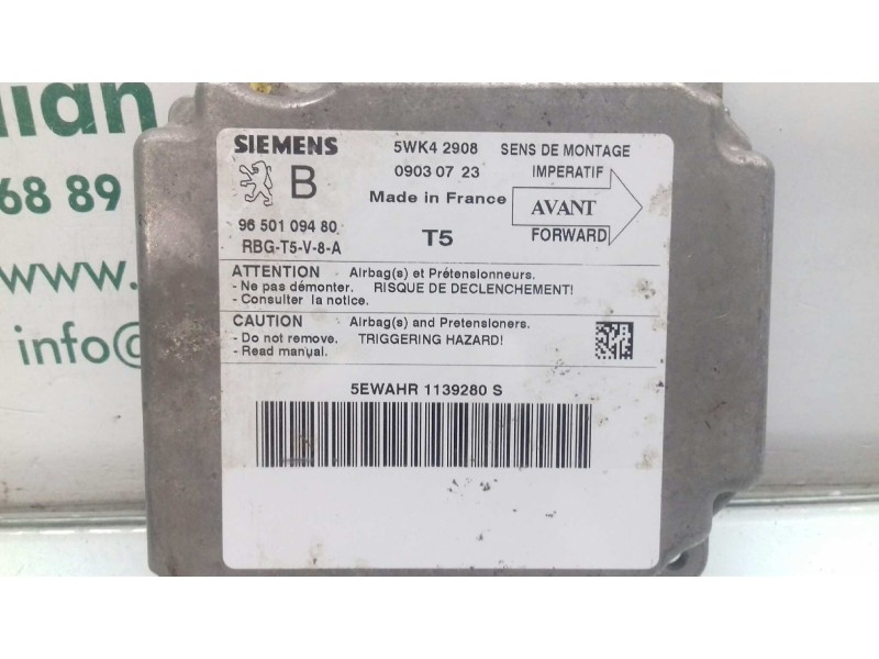 Recambio de centralita airbag para peugeot 307 break / sw (s1) sw referencia OEM IAM 9650109480 5WK42908 SIEMENS