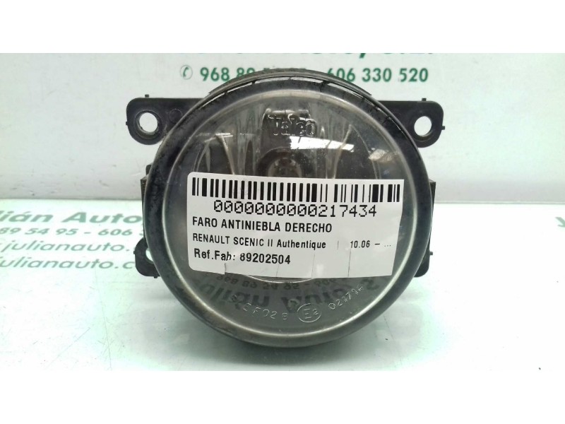 Recambio de faro antiniebla derecho para renault scenic ii authentique referencia OEM IAM 89202504 VALEO 2 PINES