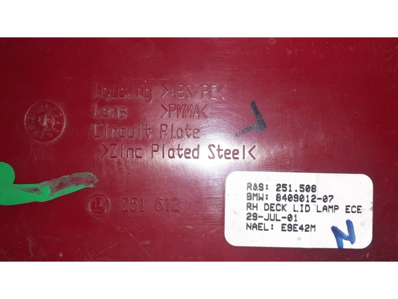 Recambio de piloto trasero derecho interior para bmw x5 (e53) 3.0d referencia OEM IAM 251612 840901207 251508