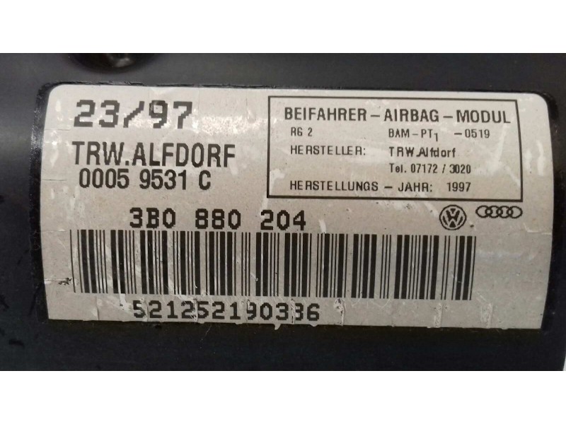 Recambio de airbag delantero derecho para volkswagen passat berlina (3b2) comfortline referencia OEM IAM 3B0880204 00059531C 