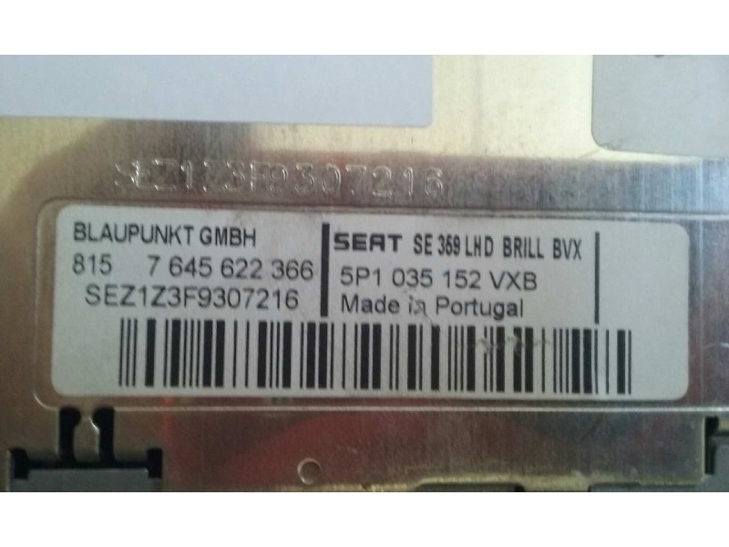 Recambio de sistema audio / radio cd para seat toledo (5p2) reference referencia OEM IAM 5P1035152 5P1035152VXB BLAUPUNKT