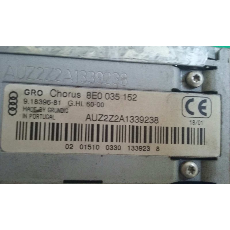 Recambio de sistema audio / radio cd para audi a4 avant (8e) 1.9 tdi (96kw) referencia OEM IAM 8E0035152 CHORUS GRUNDIG