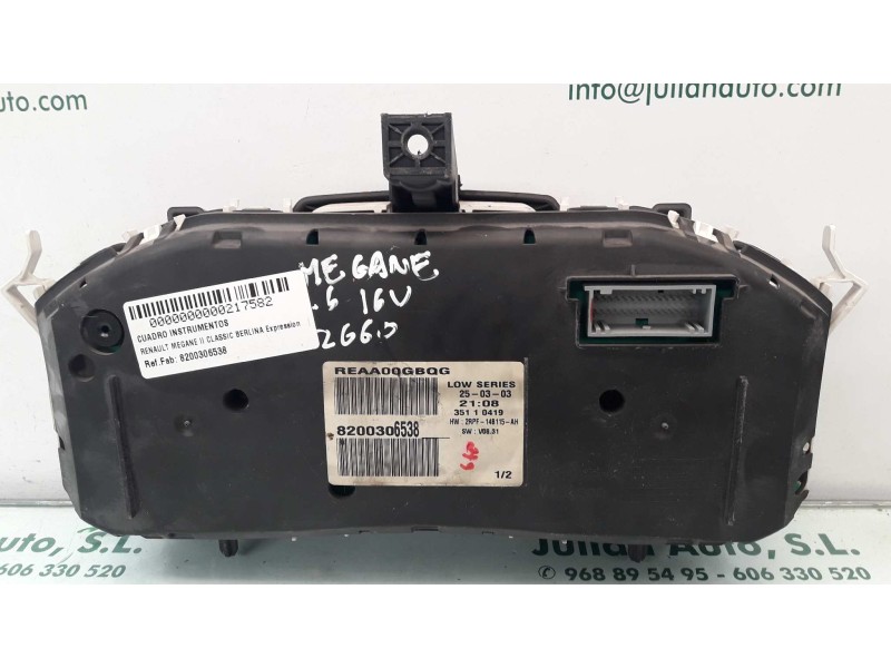Recambio de cuadro instrumentos para renault megane ii classic berlina expression referencia OEM IAM 8200306538  VISTEON