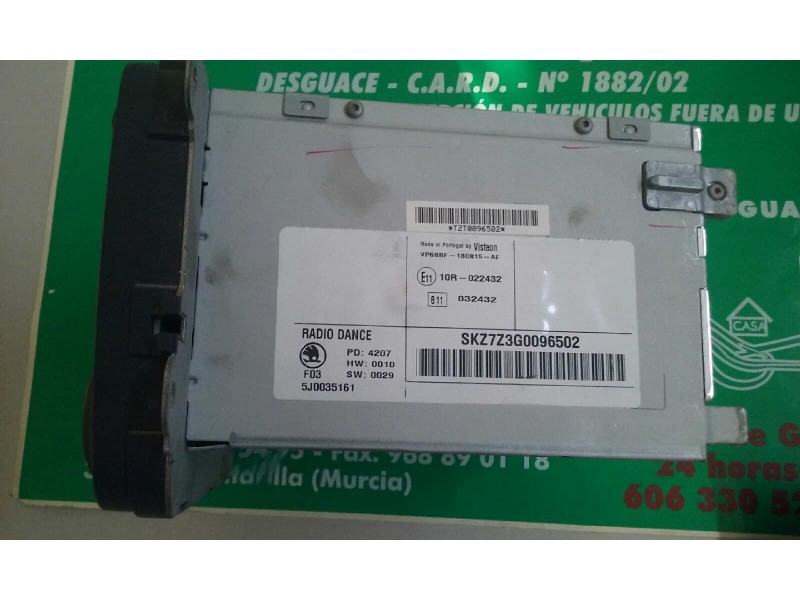 Recambio de sistema audio / radio cd para skoda fabia (5j2 ) style referencia OEM IAM 5J0035161 DANCE VISTEON