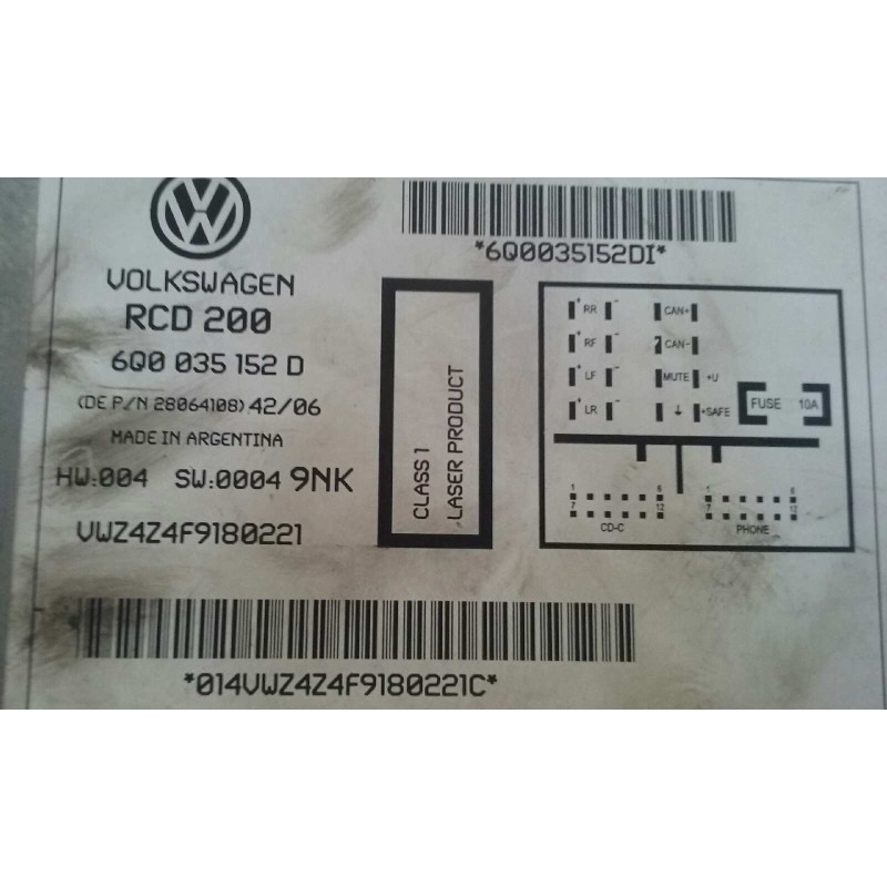 Recambio de sistema audio / radio cd para volkswagen polo (9n3) edition referencia OEM IAM 6Q0035152D RCD200 MP3 