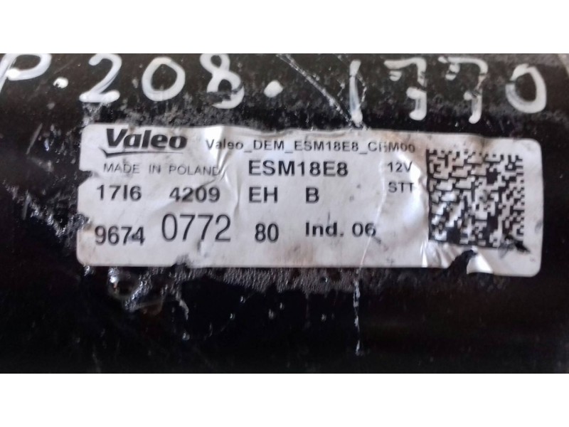 Recambio de motor arranque para peugeot 208 allure referencia OEM IAM 9674077280 ESM18E8 VALEO