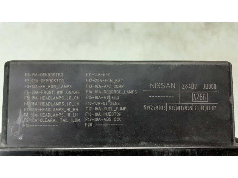 Recambio de caja reles / fusibles para nissan qashqai (j10) acenta referencia OEM IAM 284B7JD000 8150012639 519228035