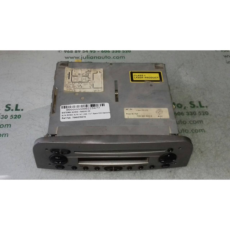Recambio de sistema audio / radio cd para alfa romeo 147 (190) 1.6 t.spark eco distinctive referencia OEM IAM 7649378316 7353018