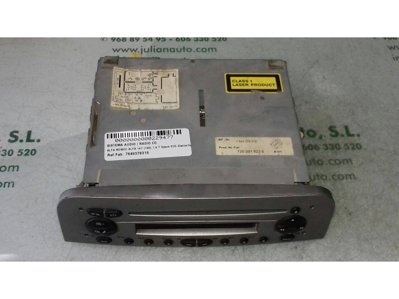Recambio de sistema audio / radio cd para alfa romeo 147 (190) 1.6 t.spark eco distinctive referencia OEM IAM 7649378316 7353018