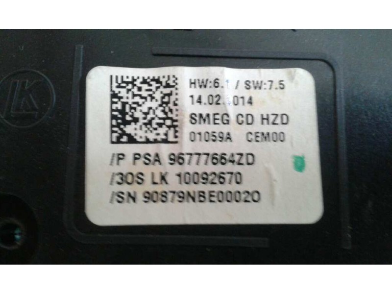 Recambio de sistema audio / radio cd para peugeot 308 active referencia OEM IAM 96777664ZD 90879NBE00020 BOTONERA RADIO