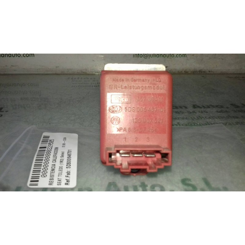 Recambio de resistencia calefaccion para seat toledo (1m2) select referencia OEM IAM 5DS00646701 1J0907521 3 PINES