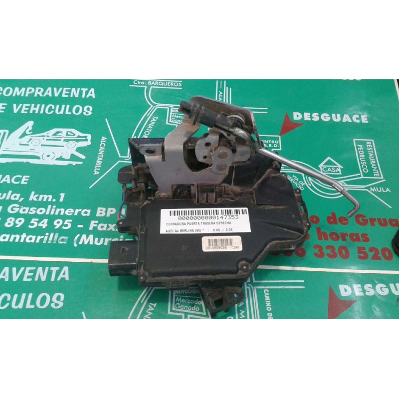 Recambio de cerradura puerta trasera derecha para audi a4 berlina (8e) referencia OEM IAM 8E0839016C 4+3 PINES NEGRO